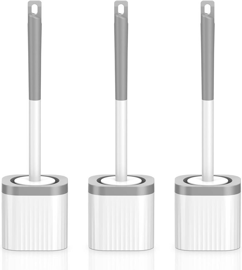 EZKEY Toilet Brush, 3 Pack Toilet Brush and Holder Set with Nylon Bristles Toilet Bowl Brush Compact Hidden Scrubber Brushes for Bathroom Deep Cleaning, Grey & White - Image 1